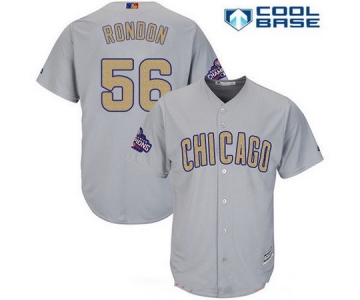Men's Chicago Cubs #56 Hector Rondon Gray World Series Champions Gold Stitched MLB Majestic 2017 Cool Base Jersey