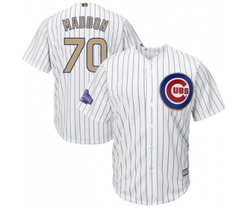 Men's Chicago Cubs #70 Joe Maddon White World Series Champions Gold Stitched MLB Majestic 2017 Cool Base Jersey