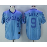 Men's Chicago Cubs #9 Javier Baez 1988 Light Blue Pullover Cooperstown Collection Stitched MLB Jersey By Majestic