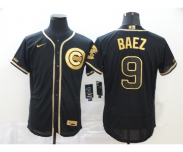 Men's Chicago Cubs #9 Javier Baez Black Golden Stitched MLB Flex Base Nike Jersey