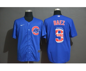 Men's Chicago Cubs #9 Javier Baez Blue Team Logo Stitched MLB Cool Base Nike Jersey