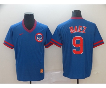 Men's Chicago Cubs 9 Javier Baez Blue Throwback Jersey