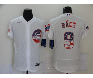 Men's Chicago Cubs #9 Javier Baez Blue White USA Flag Stitched MLB Flex Base Nike Jersey