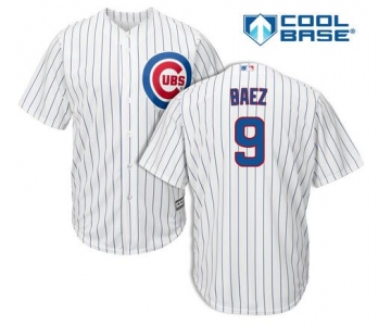 Men's Chicago Cubs #9 Javier Baez Home White Pinstripe Authentic Cool Base Jersey