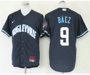 Men's Chicago Cubs #9 Javier Baez Navy Blue 2021 City Connect Stitched MLB Cool Base Nike Jersey