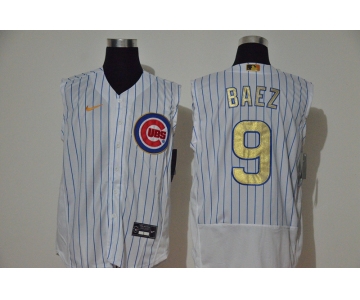 Men's Chicago Cubs #9 Javier Baez White Gold 2020 Cool and Refreshing Sleeveless Fan Stitched Flex Nike Jersey