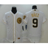 Men's Chicago Cubs #9 Javier Baez White Golden Stitched MLB Flex Base Nike Jersey
