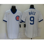 Men's Chicago Cubs #9 Javier Baez White Pullover Cooperstown Collection Stitched MLB Nike Jersey