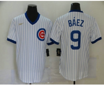 Men's Chicago Cubs #9 Javier Baez White Pullover Cooperstown Collection Stitched MLB Nike Jersey
