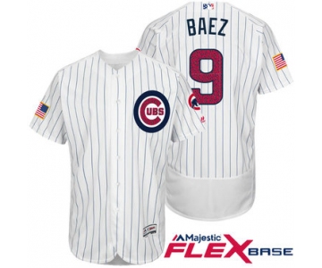 Men's Chicago Cubs #9 Javier Baez White Stars & Stripes Fashion Independence Day Stitched MLB Majestic Flex Base Jersey