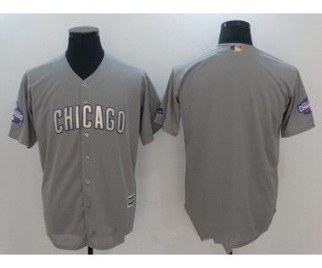 Men's Chicago Cubs Blank Gray World Series Champions Gold Stitched MLB Majestic 2017 Cool Base Jersey