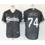 Men's Chicago White Sox #74 Eloy Jimenez Black 2021 City Connect Stitched MLB Cool Base Nike Jersey