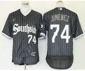 Men's Chicago White Sox #74 Eloy Jimenez Black 2021 City Connect Stitched MLB Flex Base Nike Jersey