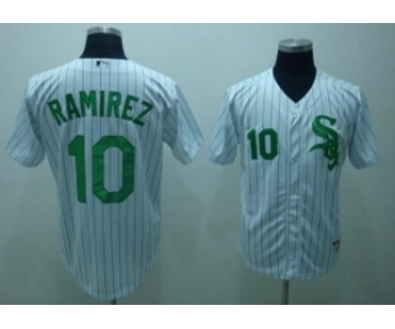 Chicago White Sox #10 Alexei Ramirez White With Green Pinstripe Jersey