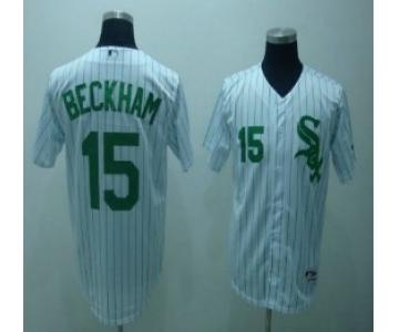 Chicago White Sox #15 Gordon Beckham White With Green Pinstripe Jersey