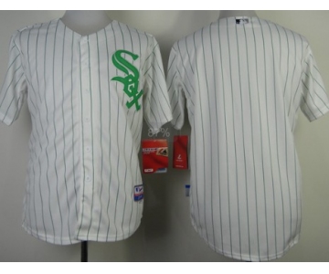 Chicago White Sox Blank White With Green Pinstripe Jersey
