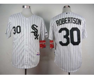 Men's Chicago White Sox #30 David Robertson White With Black Pinstripe Jersey