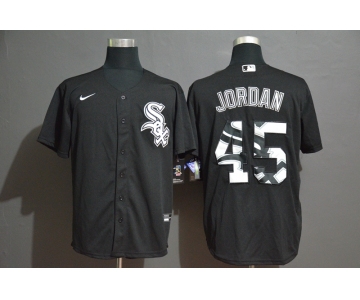 Men's Chicago White Sox #45 Michael Jordan Black Team Logo Stitched MLB Cool Base Nike Jersey