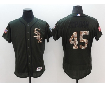 Men's Chicago White Sox #45 Michael Jordan Retired Green Salute to Service 2016 Flexbase Majestic Baseball Jersey
