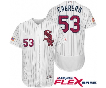 Men's Chicago White Sox #53 Melky Cabrera White Stars & Stripes Fashion Independence Day Stitched MLB Majestic Flex Base Jersey