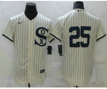 Men's chicago white sox #25 andrew vaughn 2021 cream navy field of dreams flex base stitched jersey