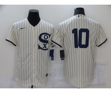 Men's Chicago White Sox #10 Yoan Moncada 2021 Cream Navy Field of Dreams Flex Base Stitched Jersey