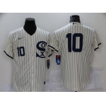 Men's Chicago White Sox #10 Yoan Moncada 2021 Cream Navy Field of Dreams Number Flex Base Stitched Jersey