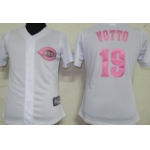 Cincinnati Reds #19 Joey Votto White With Pink Womens Jersey