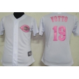 Cincinnati Reds #19 Joey Votto White With Pink Womens Jersey