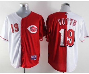 Cincinnati Reds #19 Joey Votto White/Red Two Tone Jersey