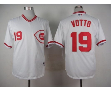 Men's Cincinnati Reds #19 Joey Votto 1990 White Pullover Jersey