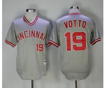 Men's Cincinnati Reds #19 Joey Votto Gray Pullover 2013 Cooperstown Collection Stitched MLB Majestic Jersey