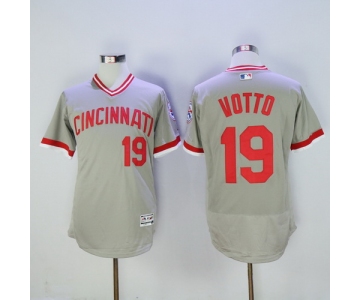 Men's Cincinnati Reds #19 Joey Votto Gray Pullover 2016 Flexbase Majestic Baseball Jersey