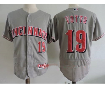 Men's Cincinnati Reds #19 Joey Votto Gray Road Stitched MLB Majestic Flex Base Jersey