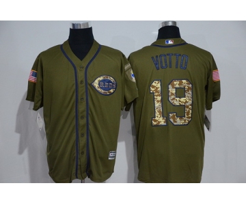 Men's Cincinnati Reds #19 Joey Votto Green Salute to Service Majestic Baseball Jersey