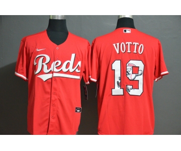 Men's Cincinnati Reds #19 Joey Votto Red Team Logo Stitched MLB Cool Base Nike Jersey