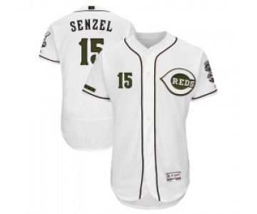 Cincinnati Reds #15 Nick Senzel Men's Authentic Majestic Flex Base Alternate Collection White Jersey
