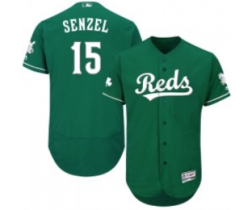 Cincinnati Reds #15 Nick Senzel Men's Authentic Majestic Flex Base Celtic Collection Green Jersey