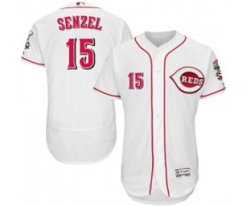 Cincinnati Reds #15 Nick Senzel Men's Authentic Majestic Flex Base Home Collection White Jersey