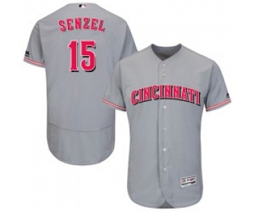 Cincinnati Reds #15 Nick Senzel Men's Authentic Majestic Flex Base Road Collection Gray Jersey