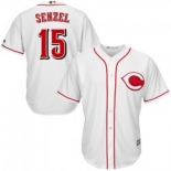 Cincinnati Reds #15 Nick Senzel Men's Replica Majestic Cool Base Home Jersey - White