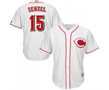 Cincinnati Reds #15 Nick Senzel Men's Replica Majestic Cool Base Home Jersey - White