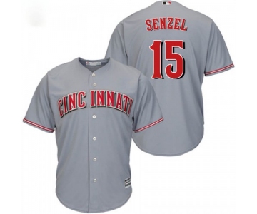 Cincinnati Reds #15 Nick Senzel Men's Replica Majestic Cool Base Road Jersey - Gray
