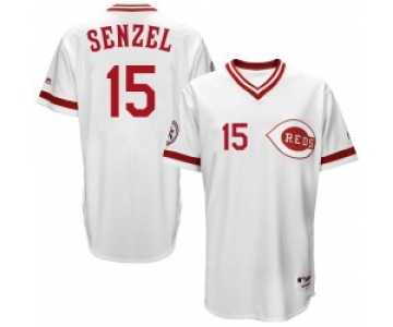 Cincinnati Reds #15 Nick Senzel Men's Replica Majestic Cool Base Turn Back the Clock Team White Jersey