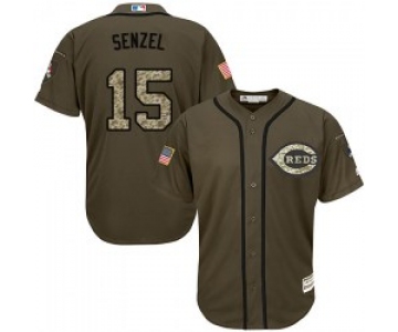 Cincinnati Reds #15 Nick Senzel Men's Replica Majestic Salute to Service Jersey - Green