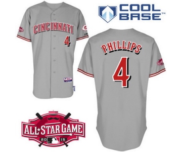 Cincinnati Reds #4 Brandon Phillips 2015 All-Star Patch Gray Jersey