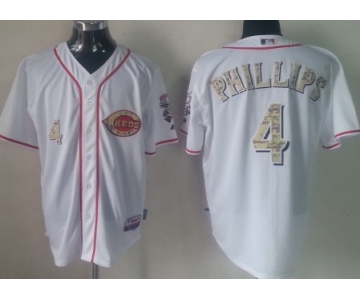 Cincinnati Reds #4 Brandon Phillips White With Camo Jersey
