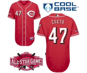 Cincinnati Reds #47 Johnny Cueto 2015 All-Star Patch Red Jersey