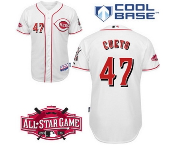 Cincinnati Reds #47 Johnny Cueto 2015 All-Star Patch White Jersey