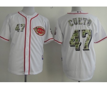 Cincinnati Reds #47 Johnny Cueto White With Camo Jersey